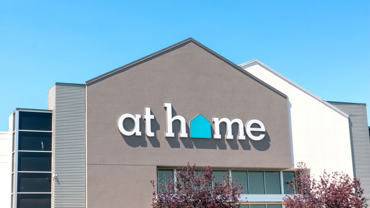 At Home sign, logo on facade of The Home Decor Superstore. - San Jose, California, USA - 2021; Shutterstock ID 2069006507