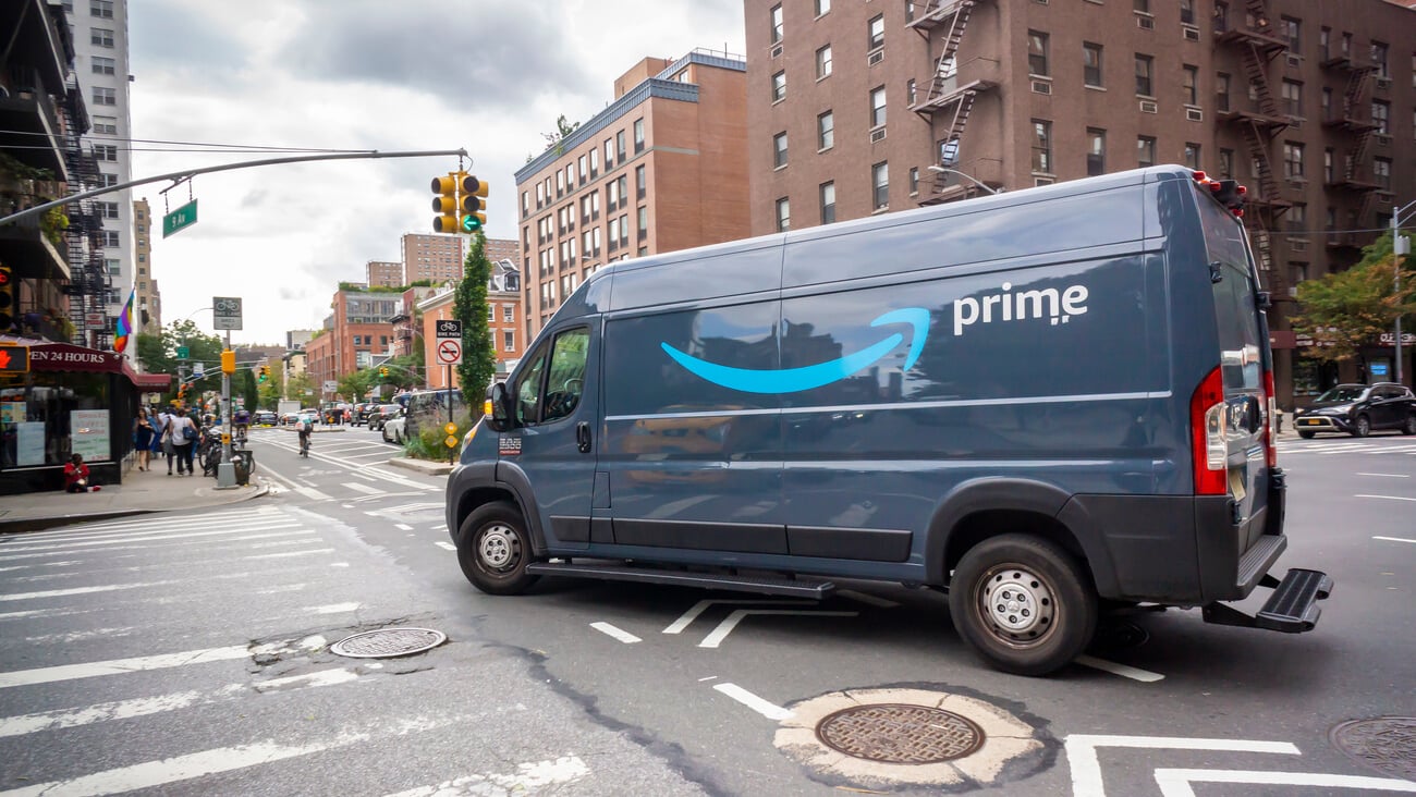 New York NY/USA-October 7, 2019 An Amazon delivery van in New York; Shutterstock ID 1526519492