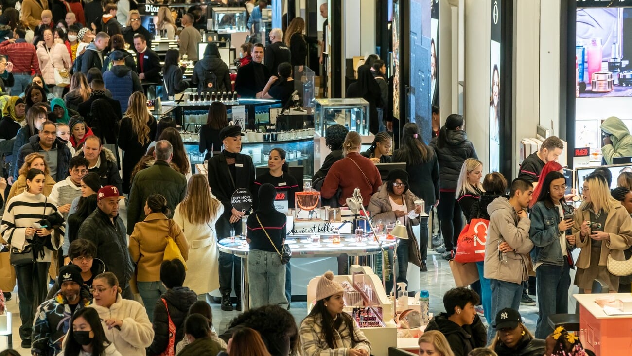 New York NY USA-November 24, 2023 Hordes of shoppers throng the Macy's Herald Square flagship store in New York anxious to shop on the day after Thanksgiving, Black Friday; Shutterstock ID 2392601281
