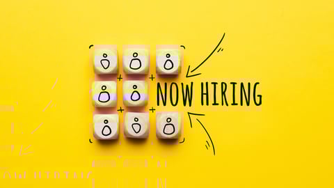 Concept is now hiring. Abstract staff icons on dice; Shutterstock ID 1962176539