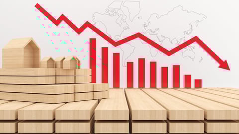 Wood materials for building a house that are falling in price,Logs and timber prices fall.,3d rendering; Shutterstock ID 2140231951