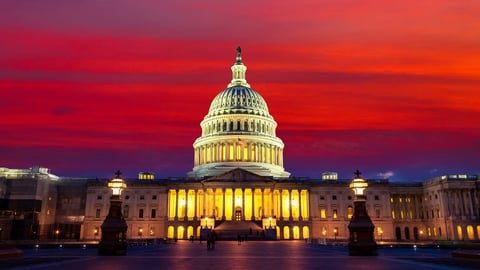 The United States Capitol building at sunset at night in Washington DC, USA; Shutterstock ID 2198248491