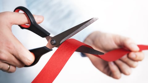 Red ribbon cutting for open new project; Shutterstock ID 340331804