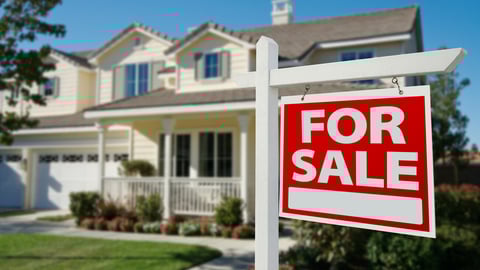 Home For Sale Real Estate Sign in Front of New House.; Shutterstock ID 50097079