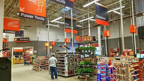 HDR image, Home Depot store, check out cash register aisles - Saugus, Massachusetts USA - February 20, 2018; Shutterstock ID 1047617887