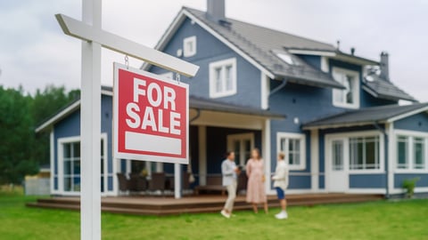 Young Couple Visiting a Potential New Home Property with Professional Real Estate Agent. Female Realtor Showing the Area to Future Homeowners. Focus on For Sale Sign.; Shutterstock ID 2222205237