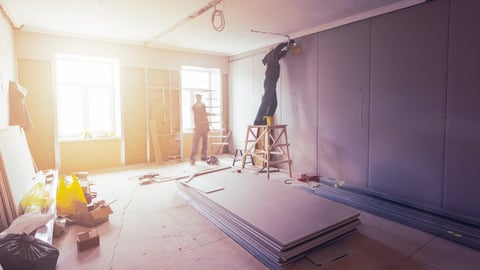 Workers are installing plasterboard (drywall) for gypsum walls in apartment is under construction, remodeling, renovation, extension, restoration and reconstruction.; Shutterstock ID 1091388662