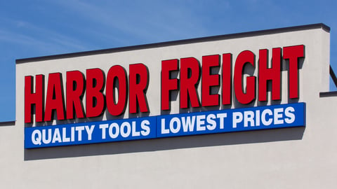 RICE LAKE, WI/USA - JUNE 14, 2020: Harbor Freight Tools retail store exterior sign and trademark logo.; Shutterstock ID 1758656072