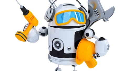 Construction robot with tools. Isolatedover white. Contains clipping path; Shutterstock ID 214733536