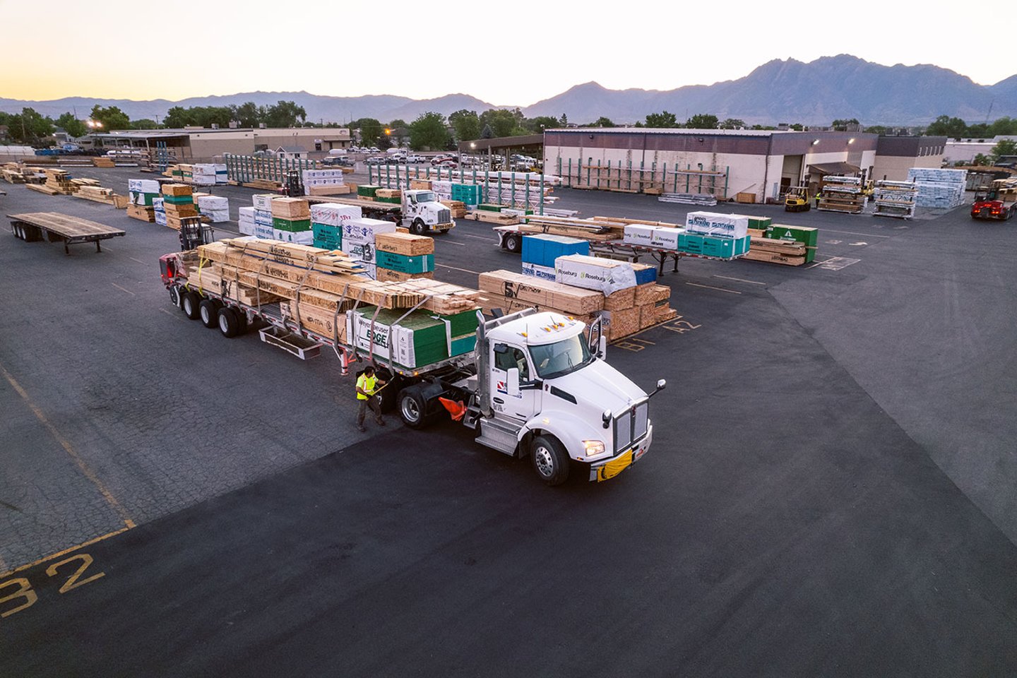 a truck is parked in a parking lot