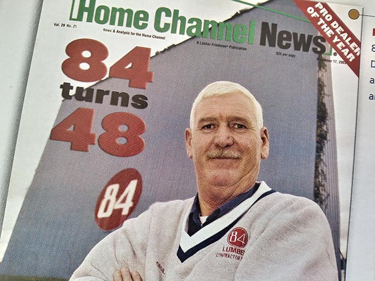 Former 84 Lumber manager Cecil Gravely on the cover of the Nov. 17, 2003 edition of Home Channel News.