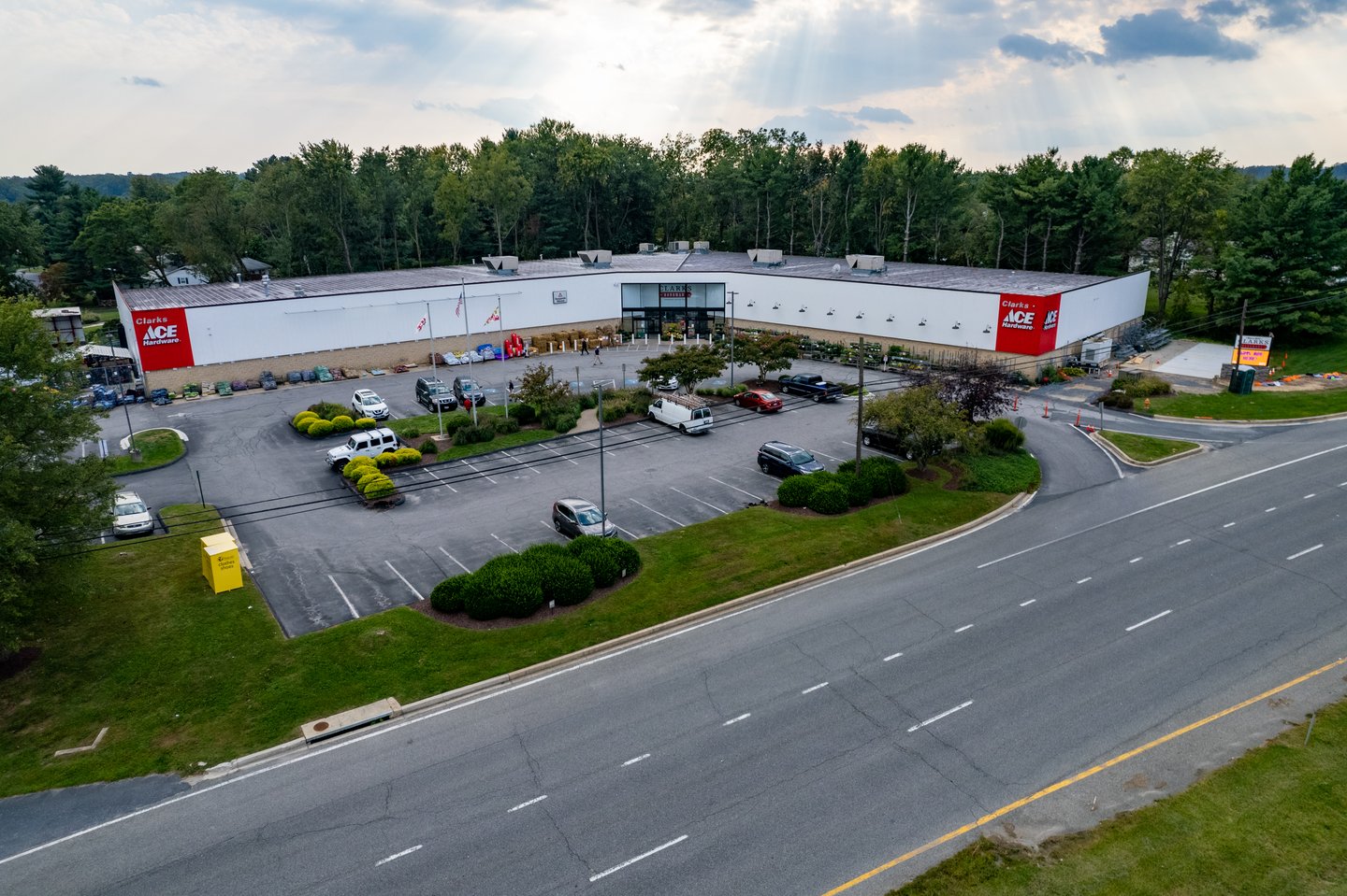 Clarks Ace Hardware store drone shot