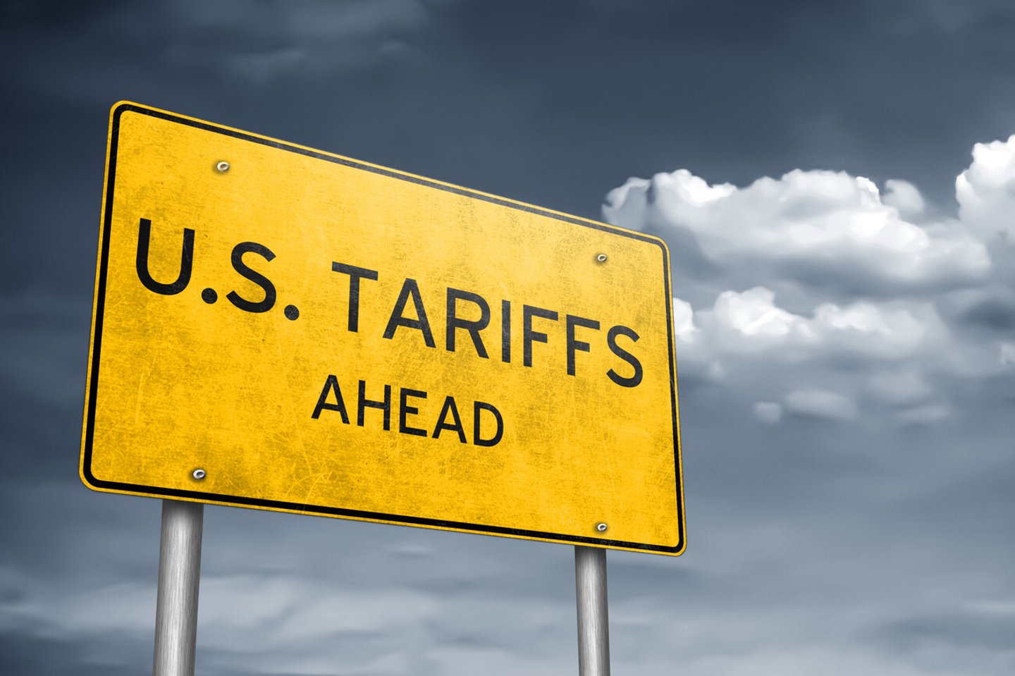 US Tariffs ahead - traffic sign information as 3D-Illustration; Shutterstock ID 1446148643