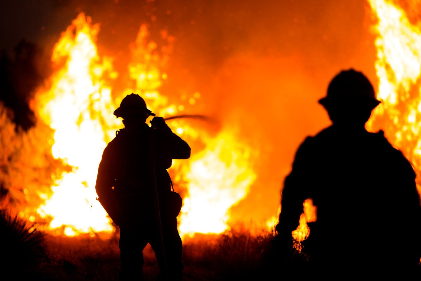 Firefighters battle the Bobcat Fire burning in Juniper Hills, California, Saturday, Sept. 19, 2020.; Shutterstock ID 1818129074