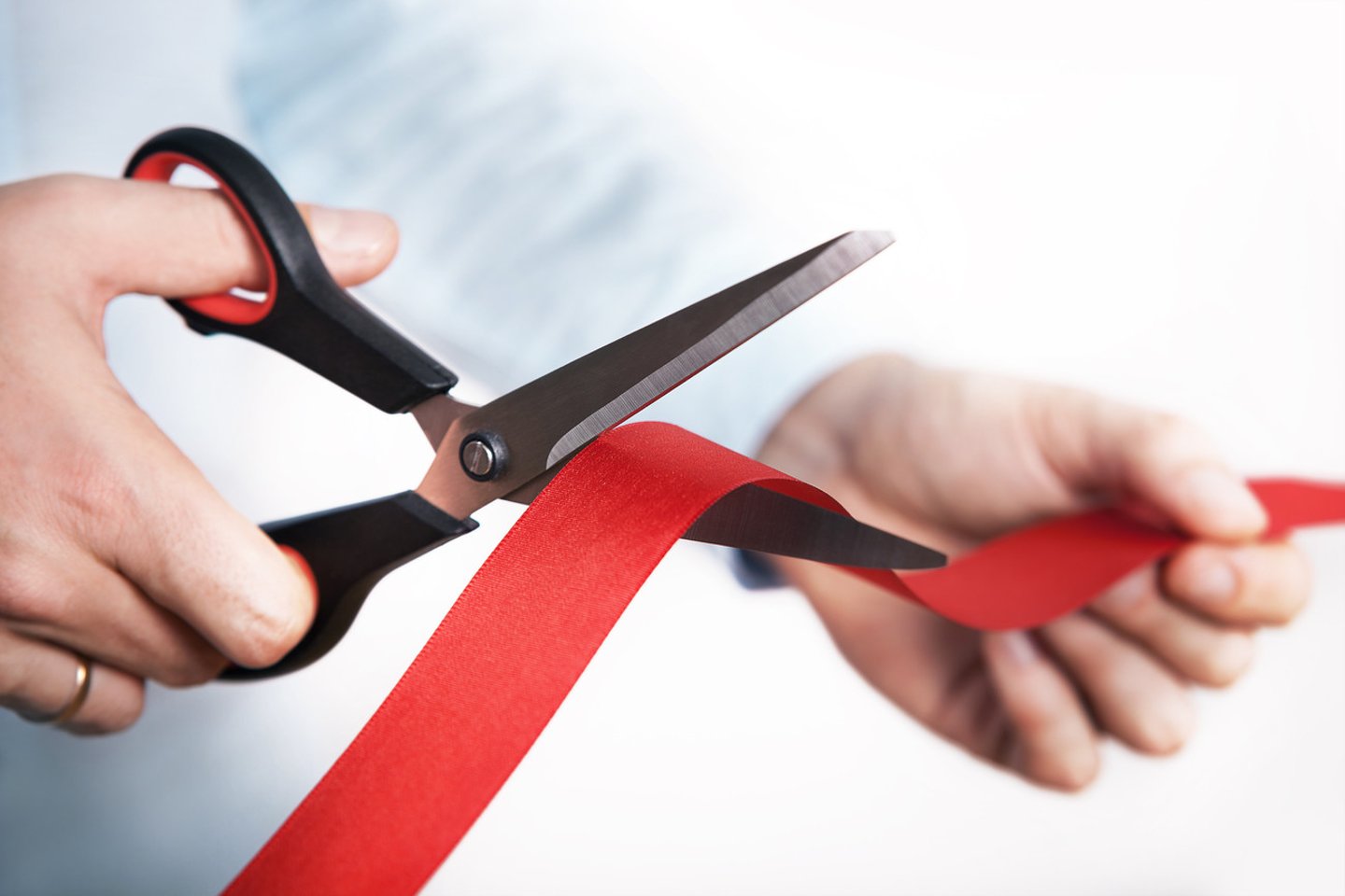 Red ribbon cutting for open new project; Shutterstock ID 340331804