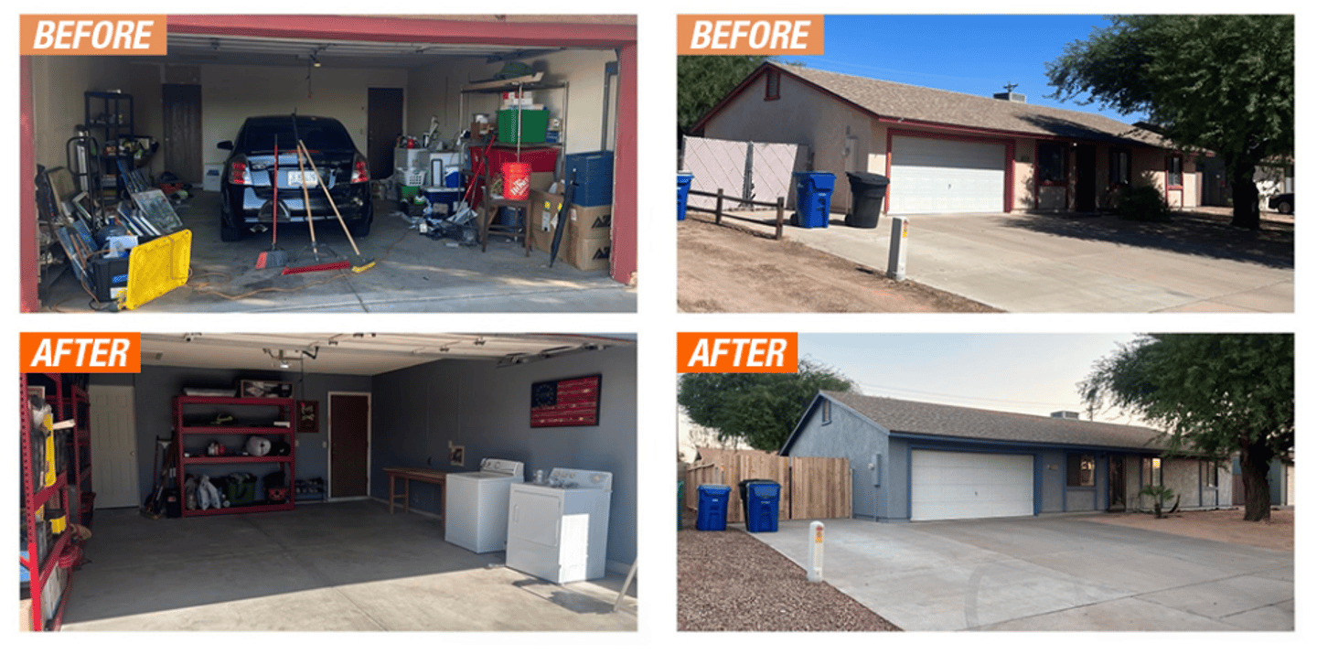 Home Depot before and after of Phoenix veteran home
