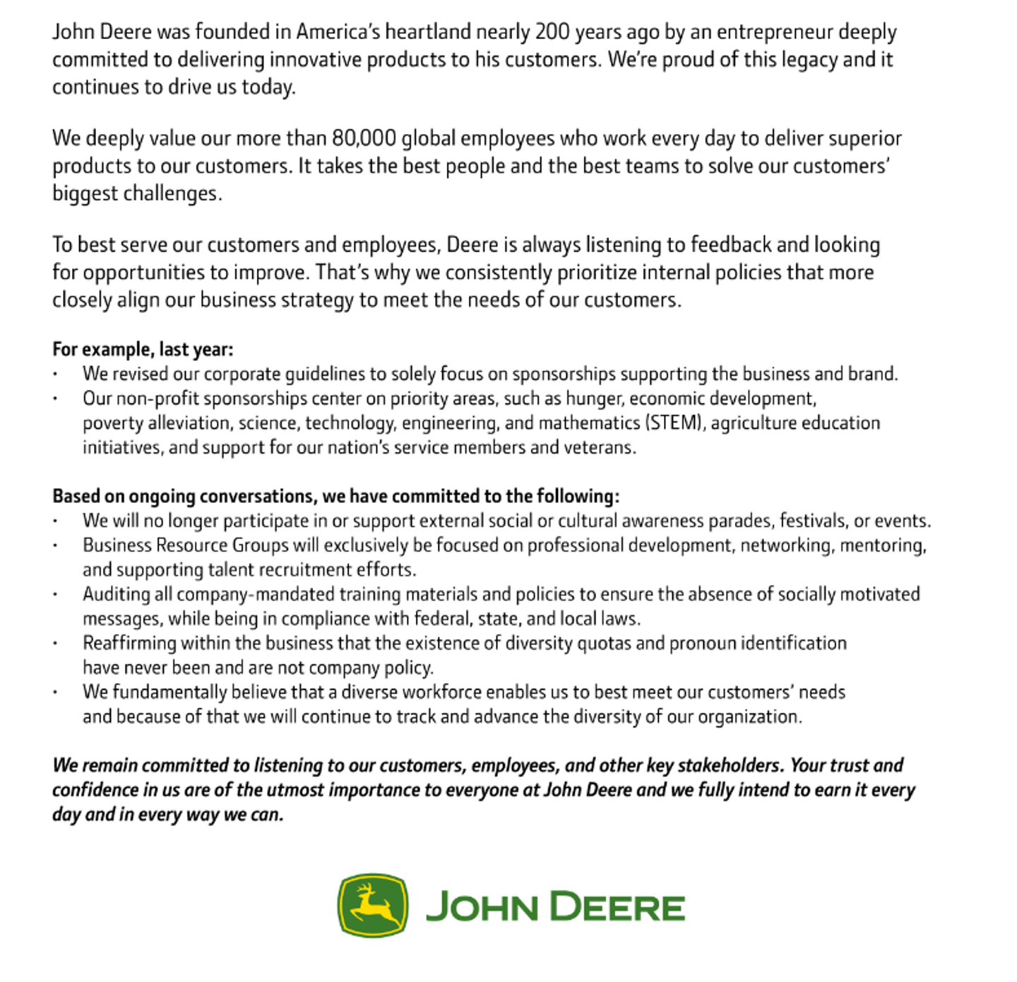 Deere's DEI statement.