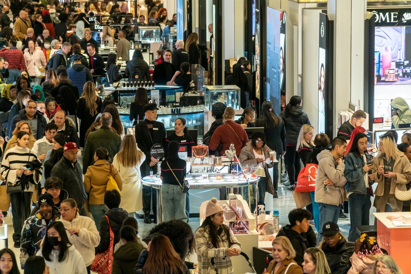 New York NY USA-November 24, 2023 Hordes of shoppers throng the Macy's Herald Square flagship store in New York anxious to shop on the day after Thanksgiving, Black Friday; Shutterstock ID 2392601281