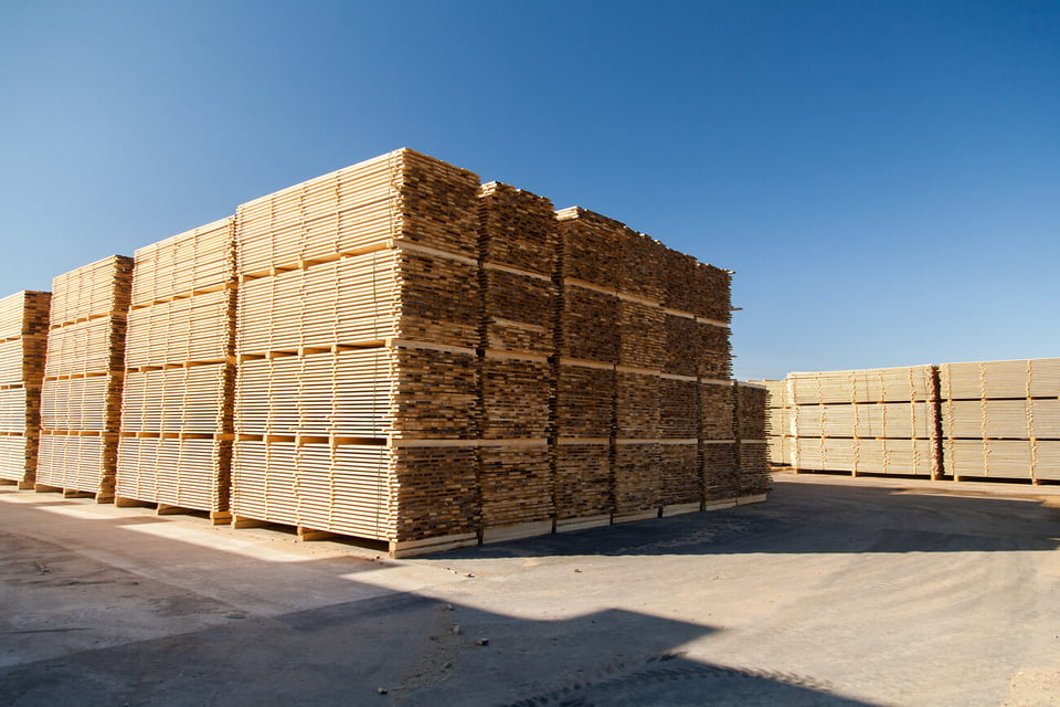 Pine boards stacks in industrial warehouse ; Shutterstock ID 1159329970